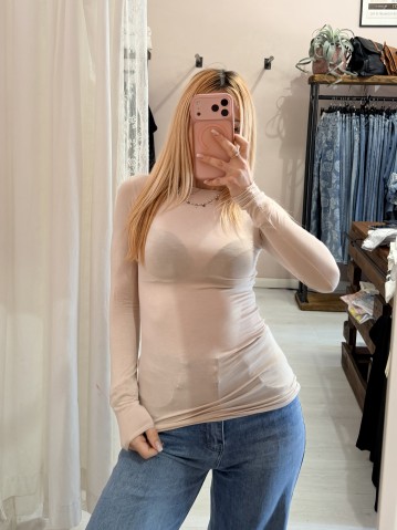 Maglia misto seta beige