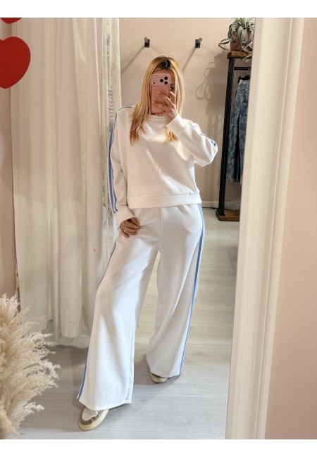 Felpa e pantaloni tuta righe laterali bianca