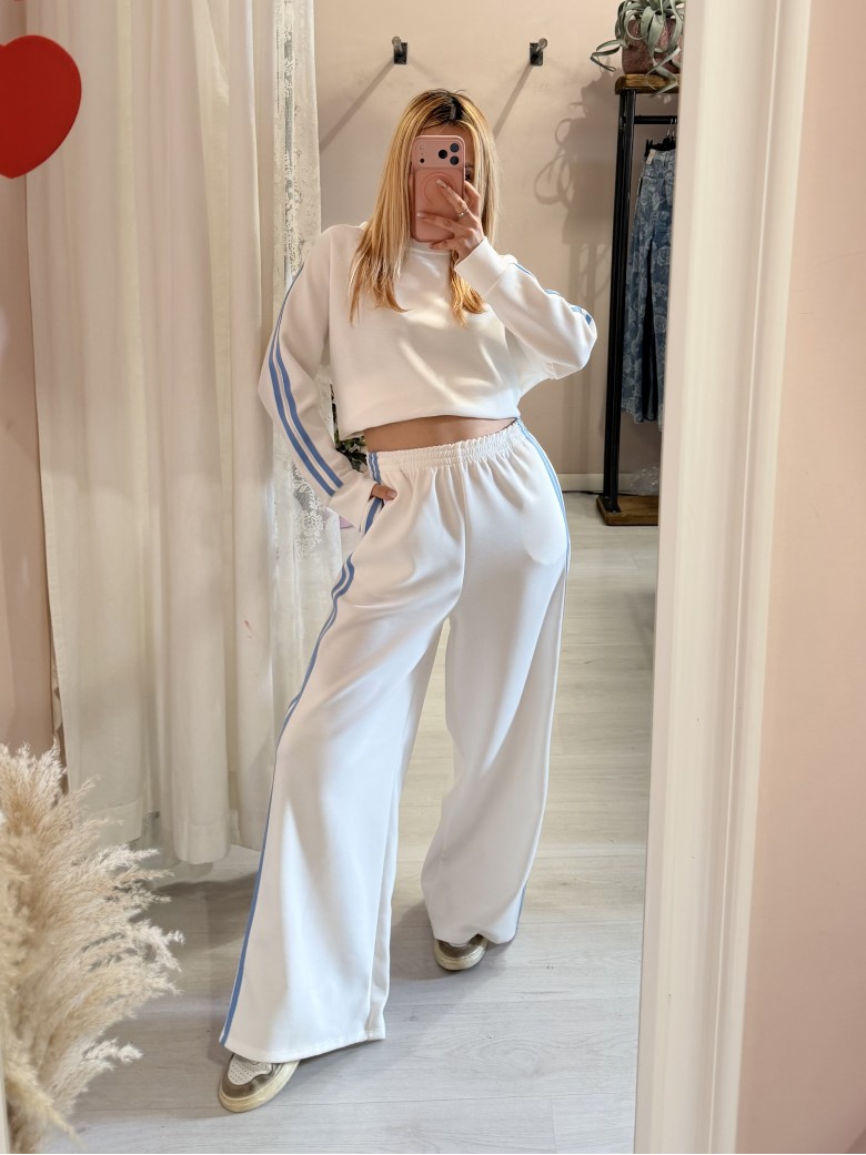 Felpa e pantaloni tuta righe laterali bianca