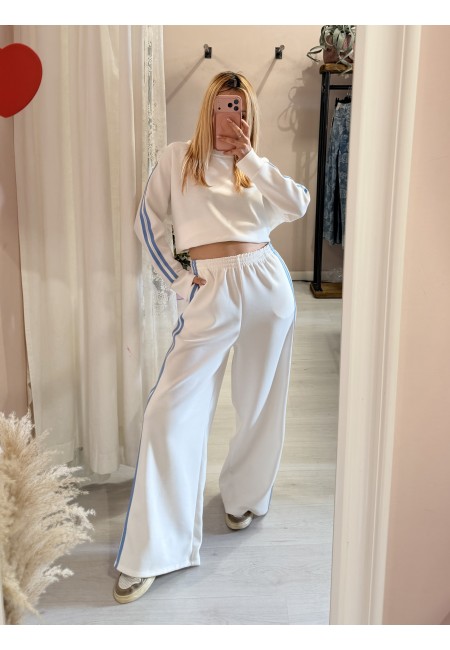 Felpa e pantaloni tuta righe laterali bianca