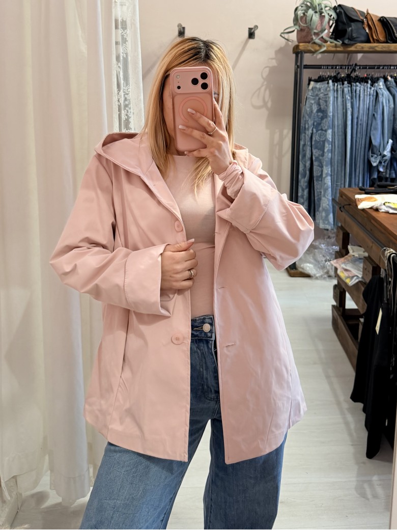 Giubbino trench impermeabile rosa