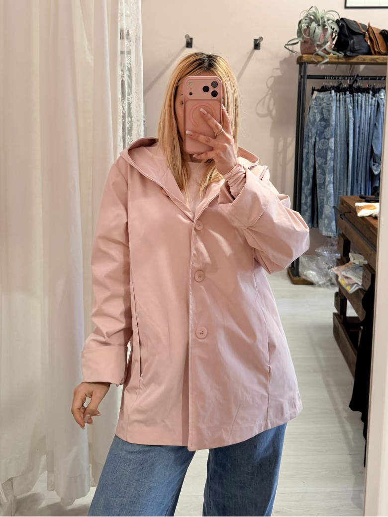 Giubbino trench impermeabile rosa