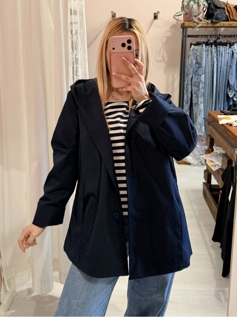 Giubbino trench impermeabile blu