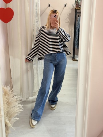 Maglia felpina a righe blu 2