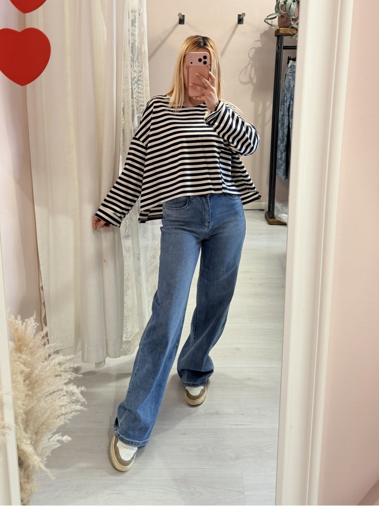 Maglia felpina a righe blu