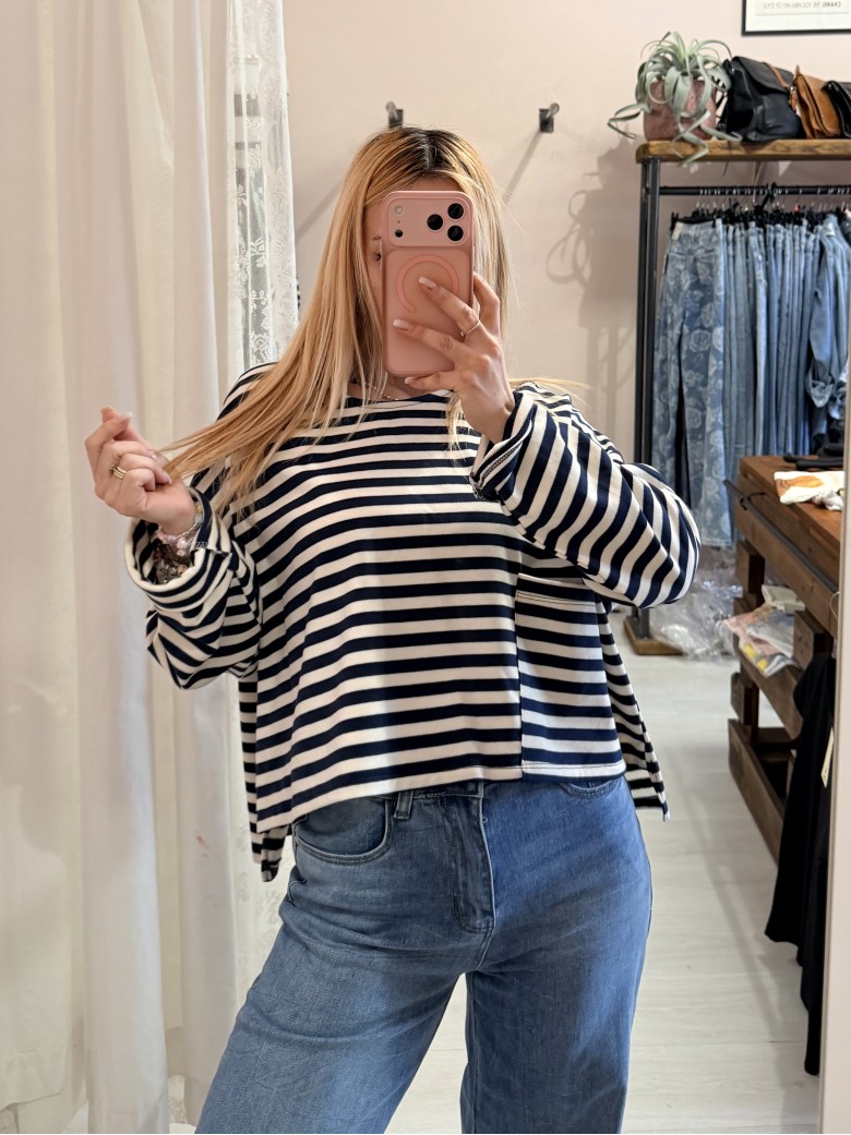 Maglia felpina a righe blu