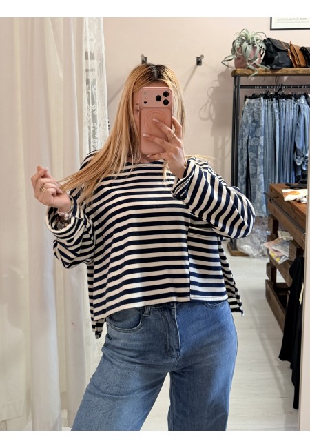 Maglia felpina a righe blu