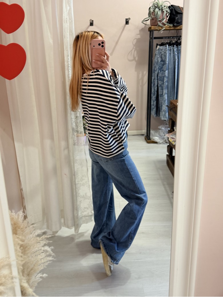 Maglia felpina a righe blu