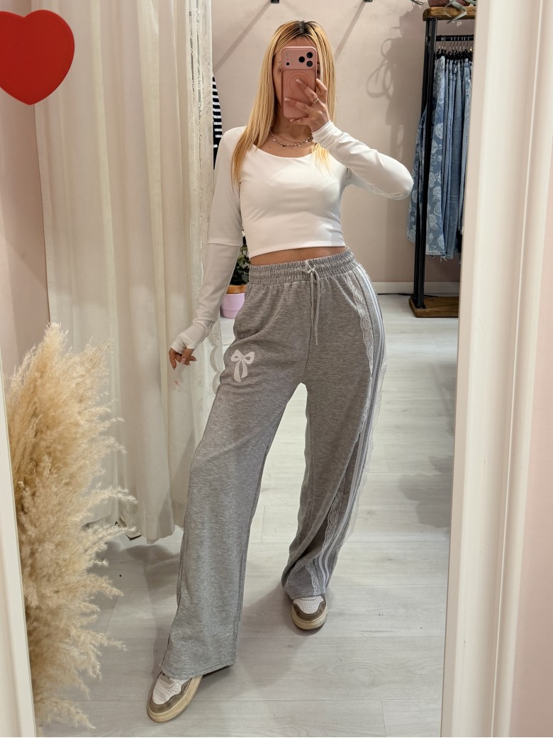 Pantaloni tuta con rigo in pizzo GRIGI