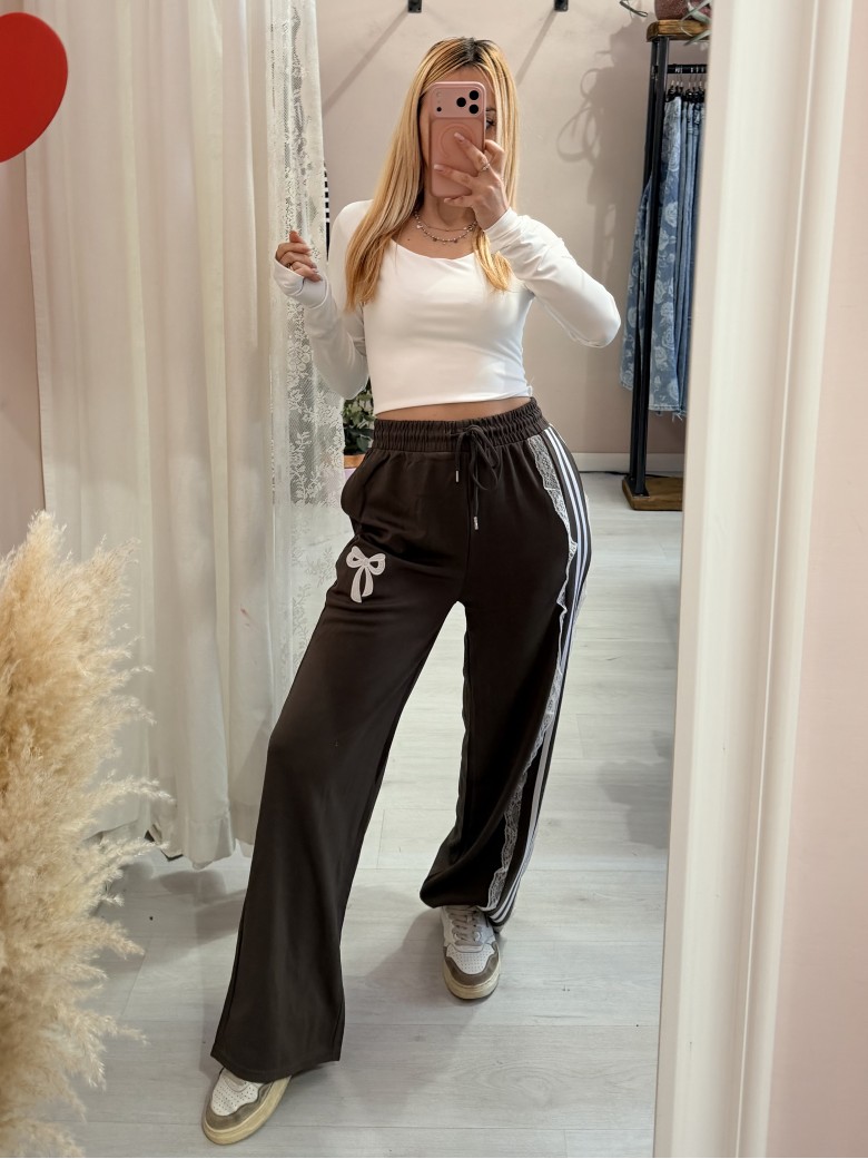 Pantaloni tuta con rigo in pizzo VERDI