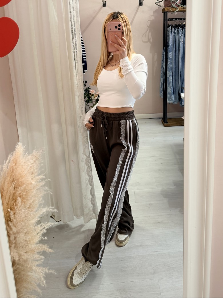 Pantaloni tuta con rigo in pizzo VERDI