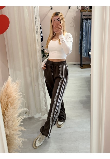 Pantaloni tuta con rigo in pizzo VERDI