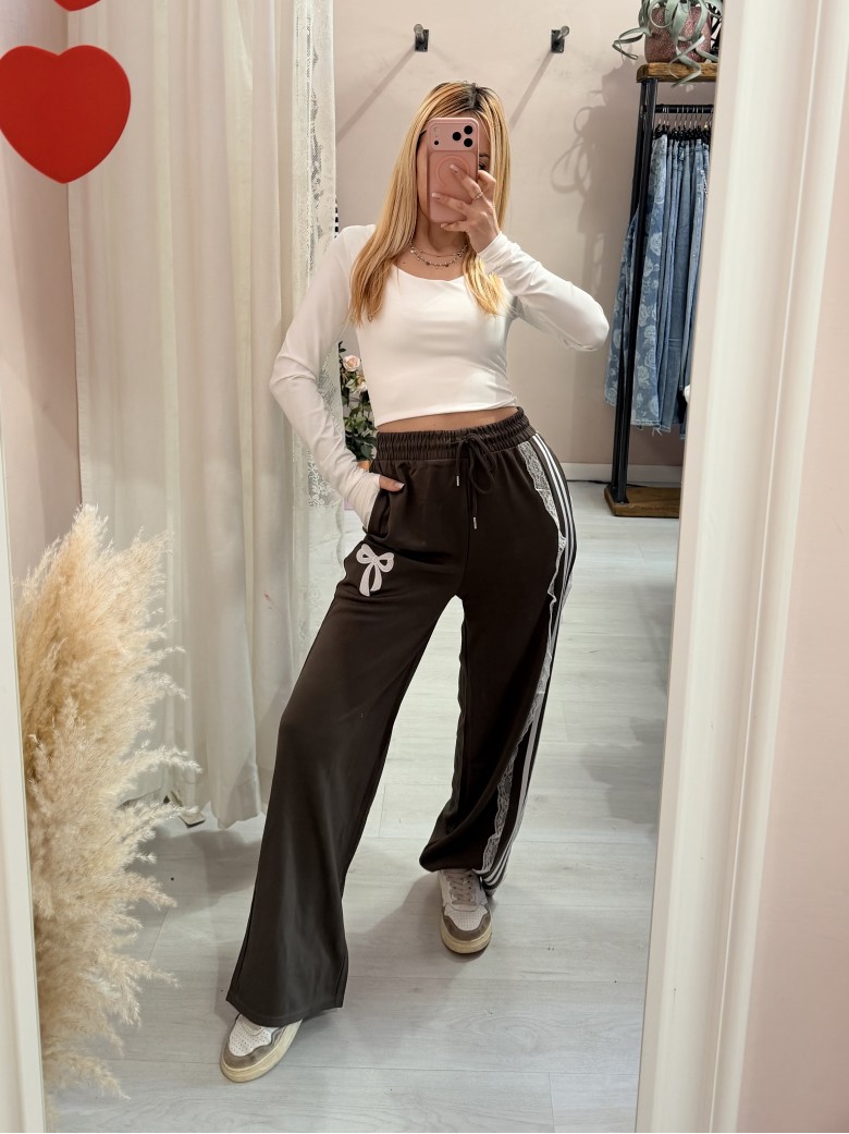 Pantaloni tuta con rigo in pizzo VERDI