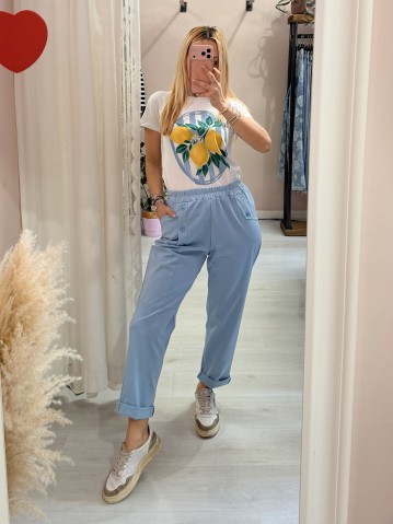 Pantaloni bottoncini azzurri