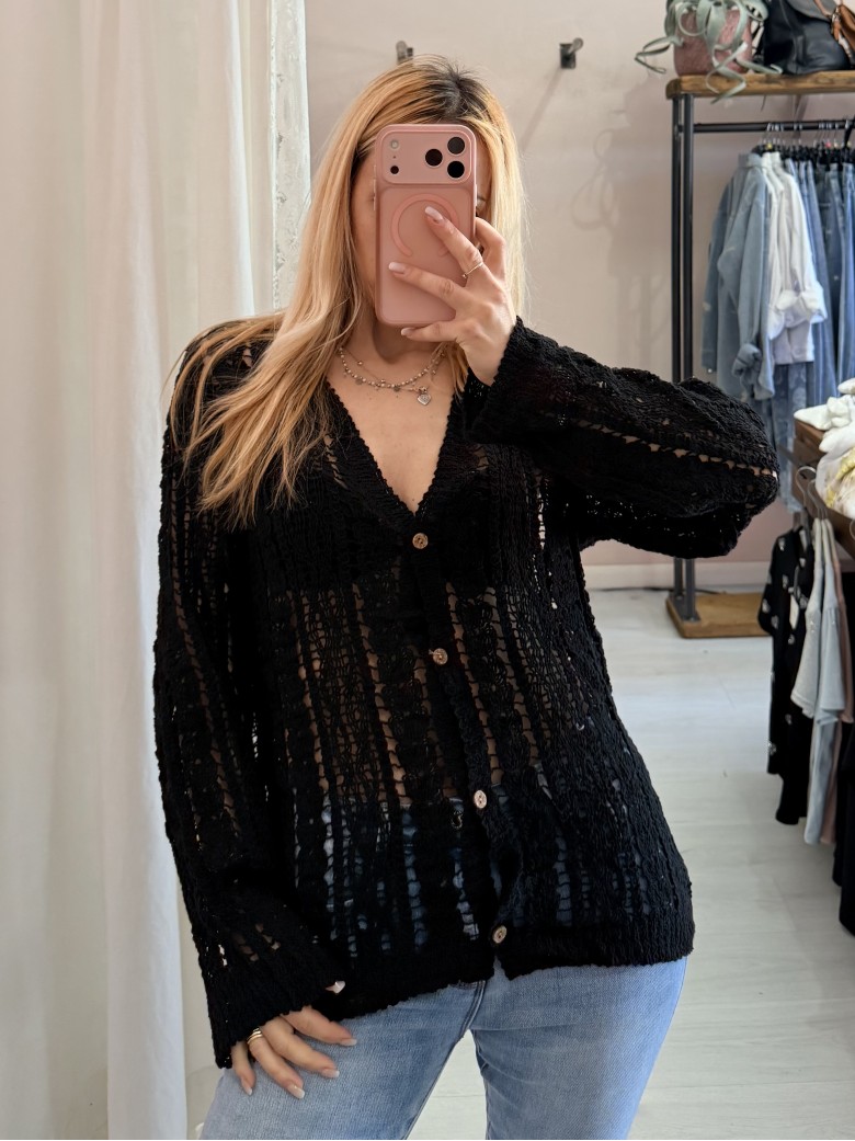 Cardigan crochet nero