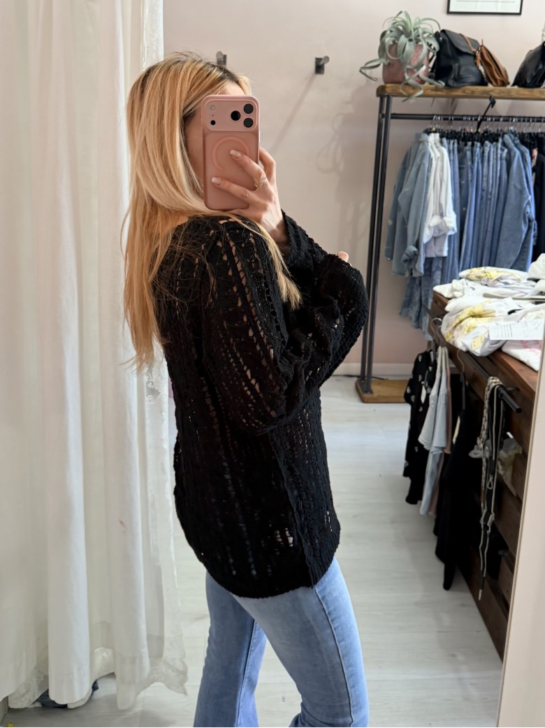 Cardigan crochet nero