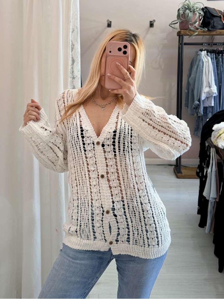 Cardigan crochet bianco