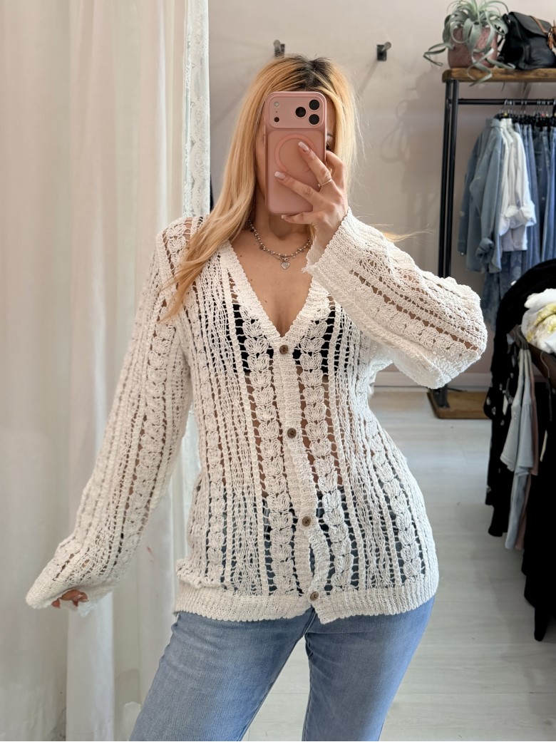 Cardigan crochet bianco