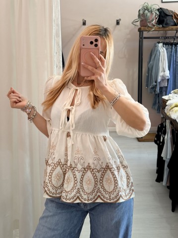 Camicetta blusa laccini boho bianca