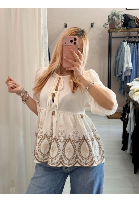 Camicetta blusa laccini boho bianca