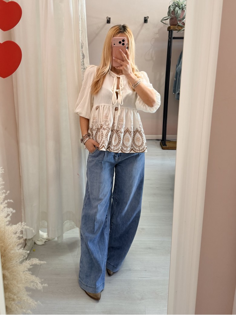 Camicetta blusa laccini boho bianca