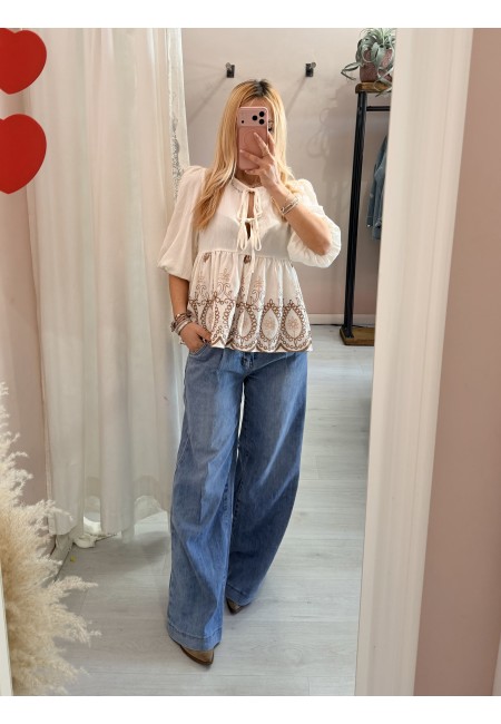 Camicetta blusa laccini boho bianca