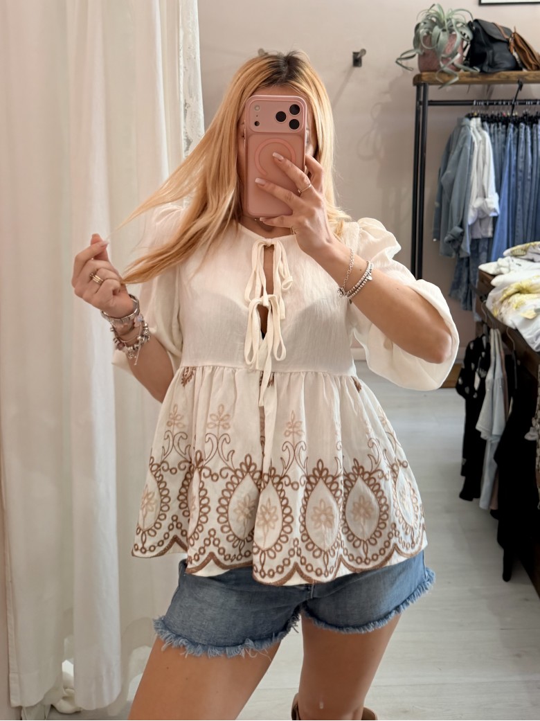 Camicetta blusa laccini boho bianca