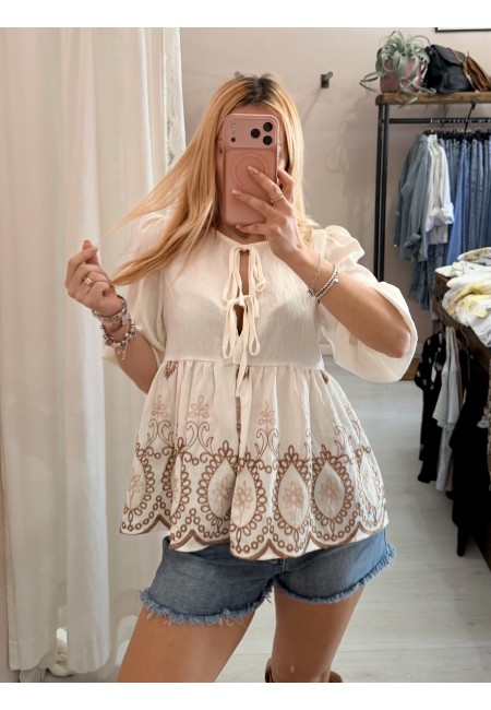 Camicetta blusa laccini boho bianca