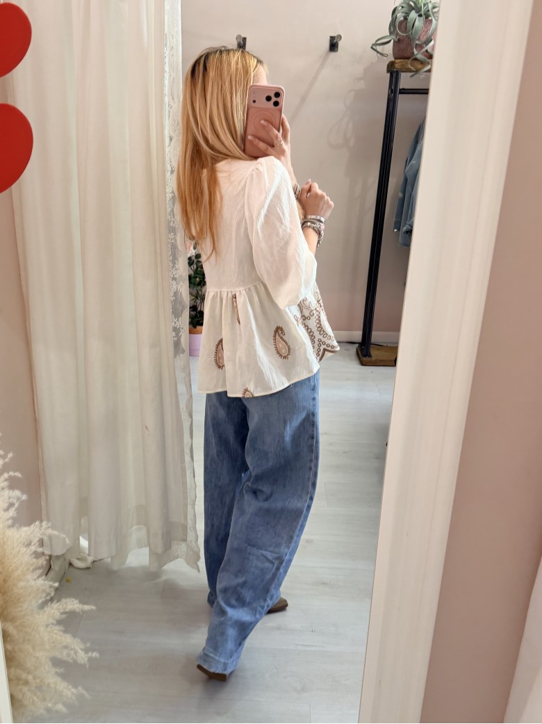 Camicetta blusa laccini boho bianca