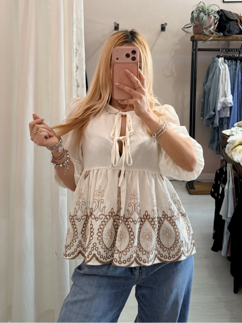 Camicetta blusa laccini boho bianca