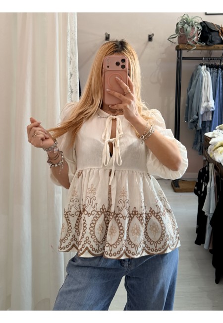 Camicetta blusa laccini boho bianca