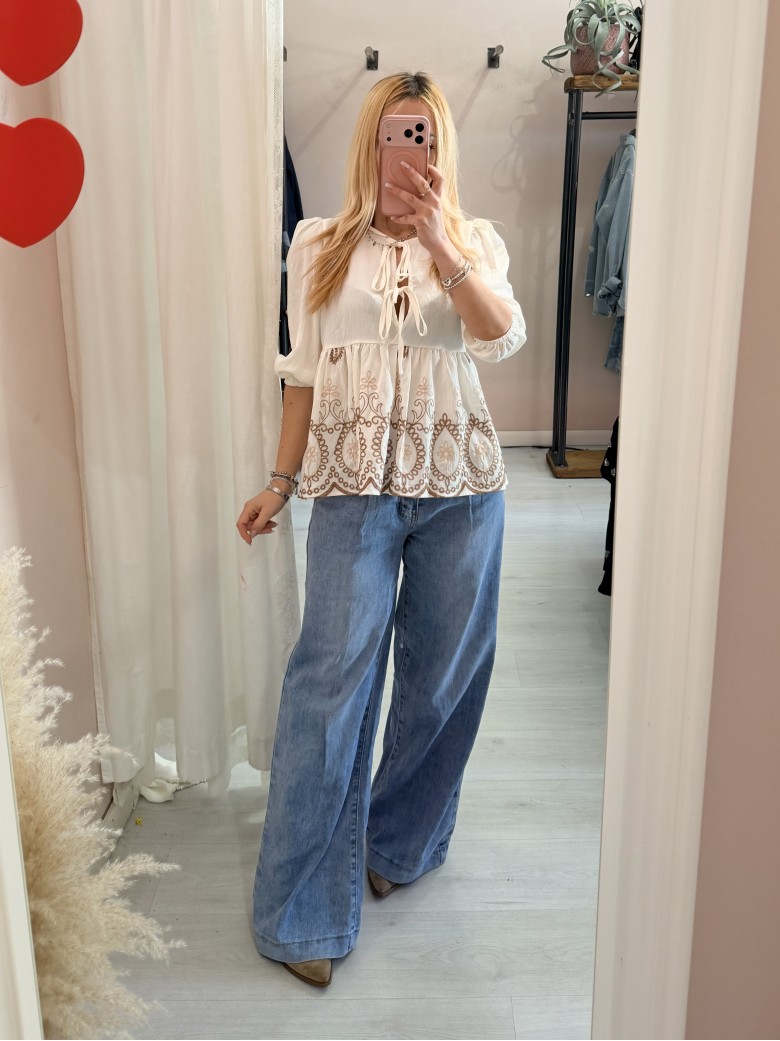 Camicetta blusa laccini boho bianca