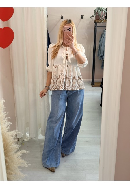 Camicetta blusa laccini boho bianca