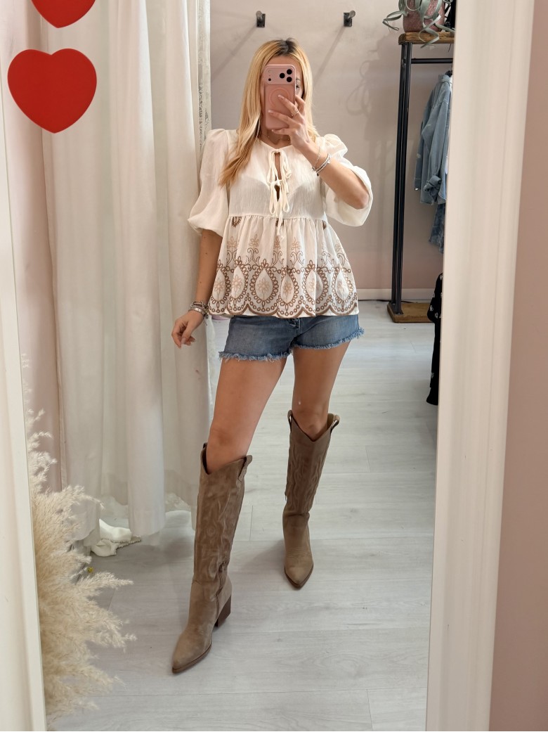 Camicetta blusa laccini boho bianca