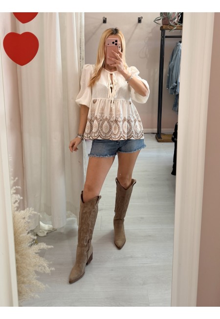 Camicetta blusa laccini boho bianca