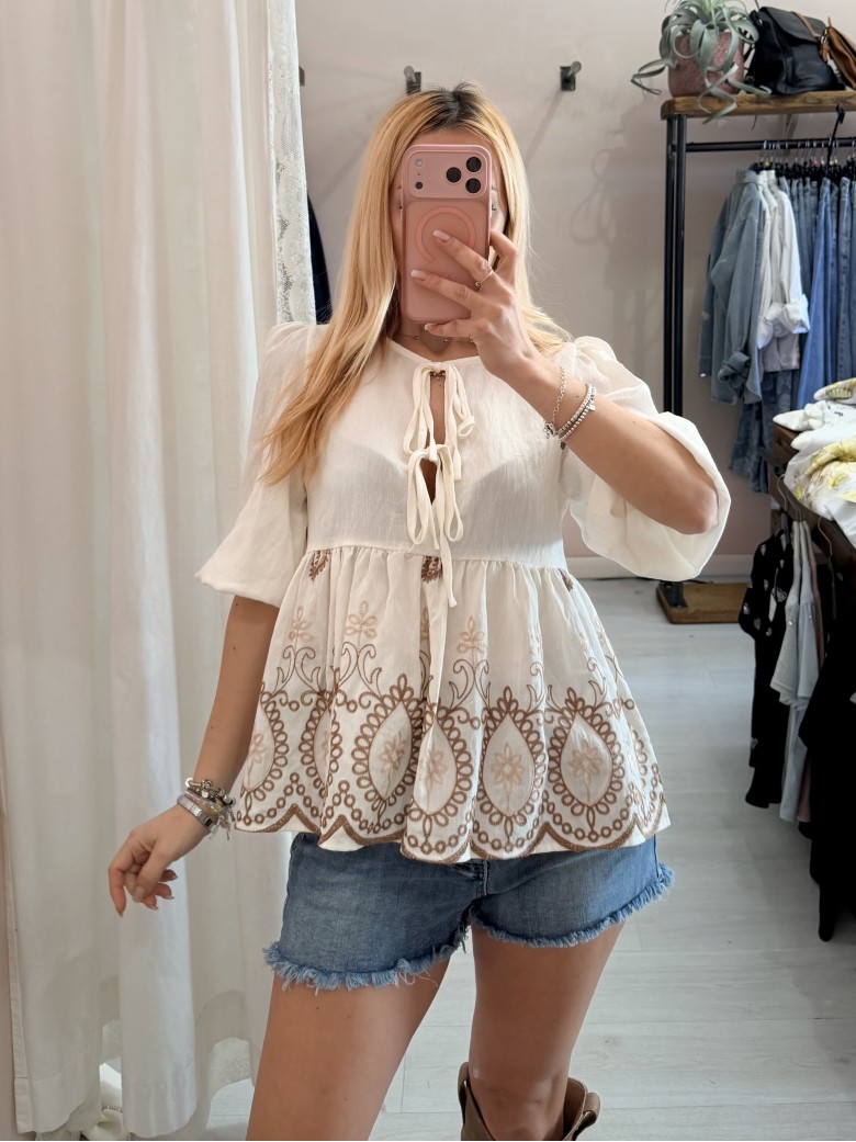 Camicetta blusa laccini boho bianca