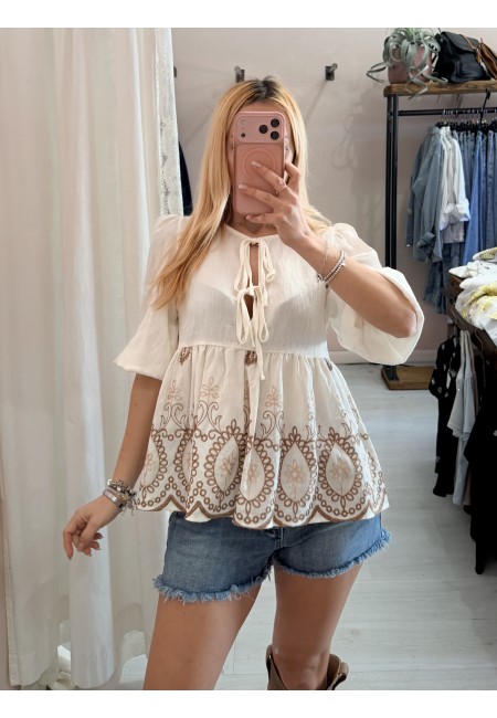 Camicetta blusa laccini boho bianca