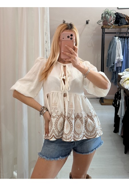 Camicetta blusa laccini boho bianca