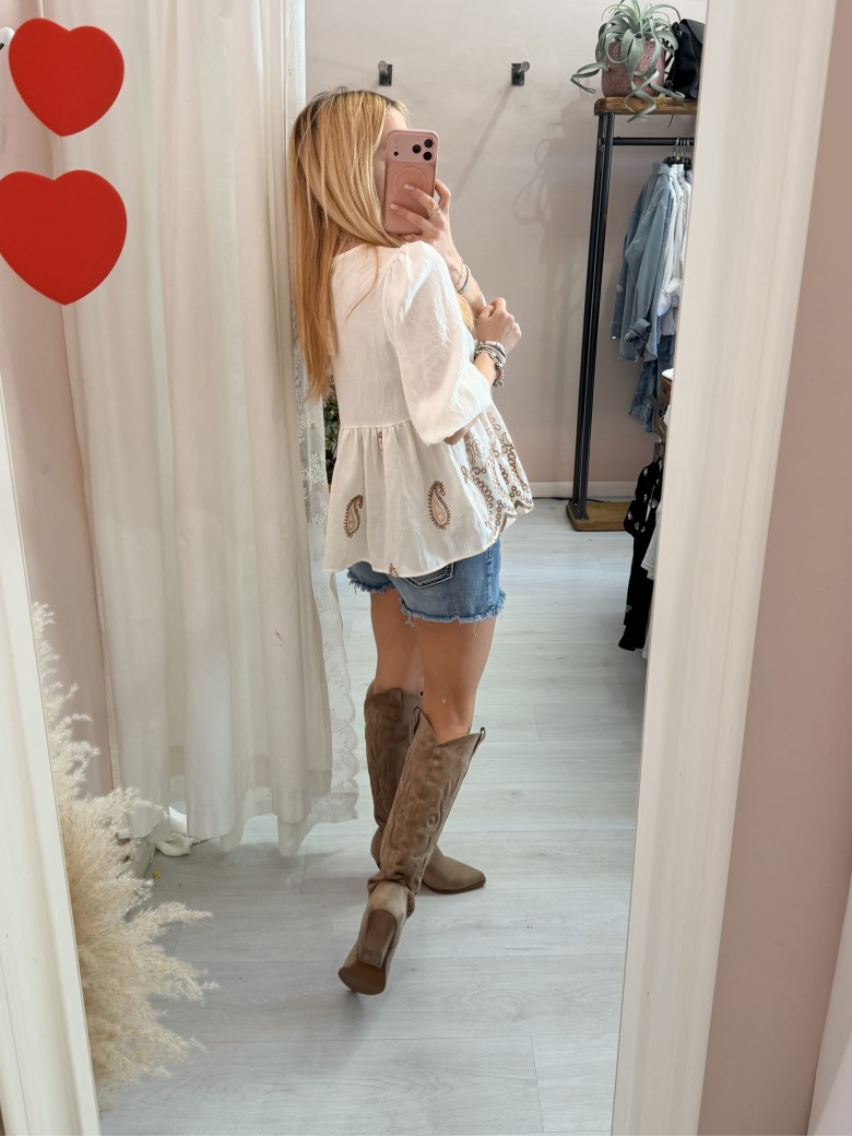 Camicetta blusa laccini boho bianca
