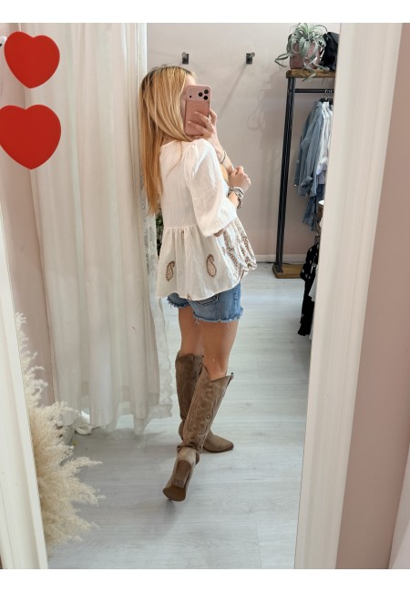 Camicetta blusa laccini boho bianca