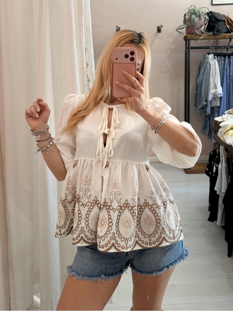 Camicetta blusa laccini boho bianca