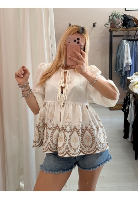 Camicetta blusa laccini boho bianca