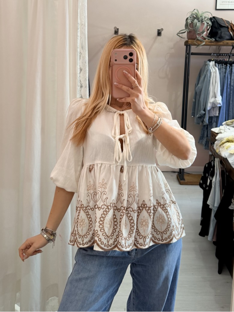 Camicetta blusa laccini boho bianca