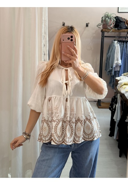Camicetta blusa laccini boho bianca