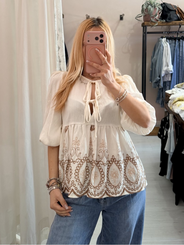 Camicetta blusa laccini boho bianca