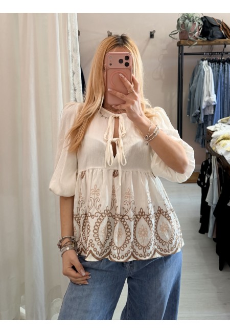 Camicetta blusa laccini boho bianca