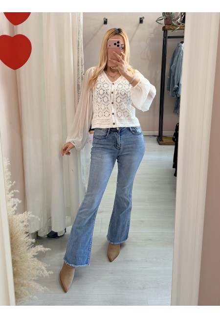 Maglia crochet maniche velate bianca