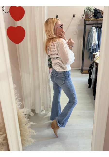 Maglia crochet maniche velate bianca