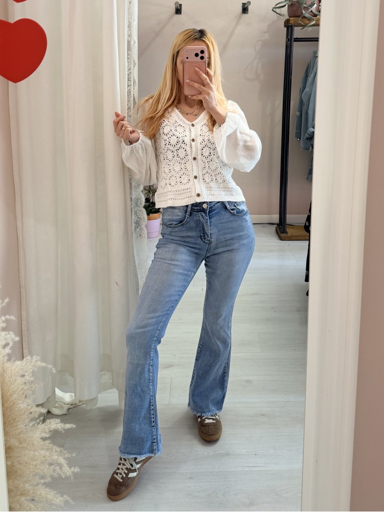 Maglia crochet maniche velate bianca