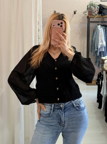 Maglia crochet maniche velate nera 2